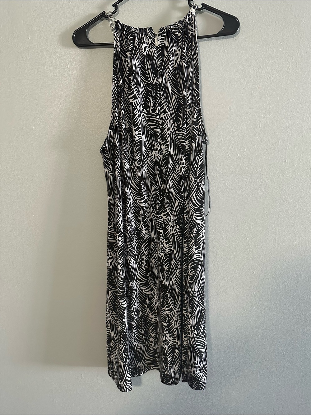 Michael Kors XL Halter Black and White Leaf-Print Sleeveless Dress